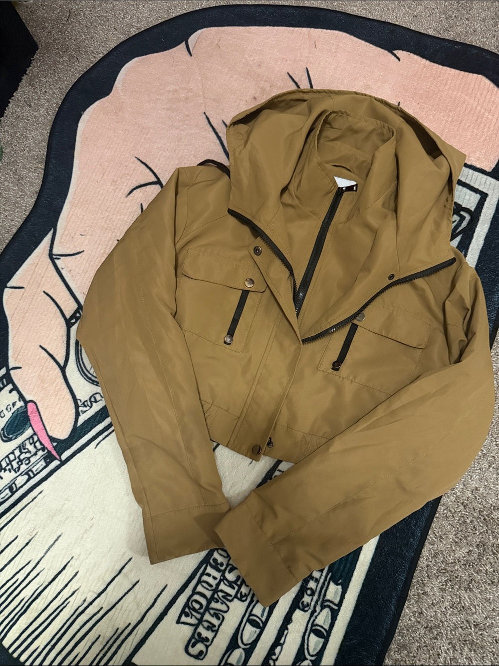 Fashion Nova Lightweight Hooded Cropped Jacket in Tan